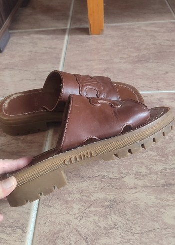 Kahverengi Deri Dolgu Topuklu Kadın Terlik - Görsel 2