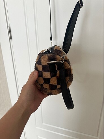  Beden kahverengi Renk Damalı peluş çanta