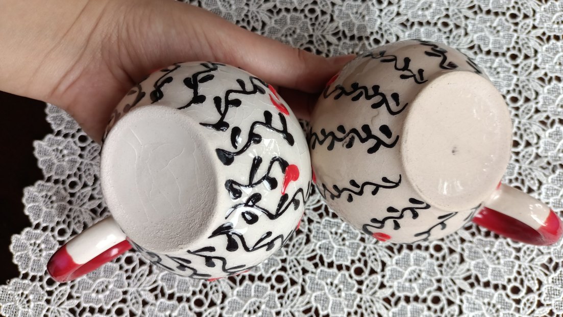 Renkli Desenli Beyaz Seramik Fincan Seti - Görsel 4