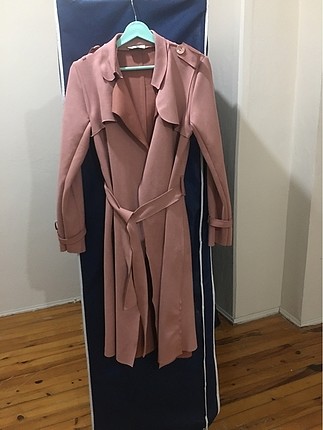 Toz pembe süet Trençkot