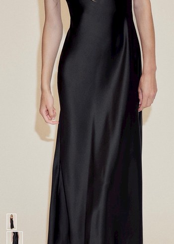 Siyah Uzun İpek Görünümlü V Yaka Elbise - Görsel 8