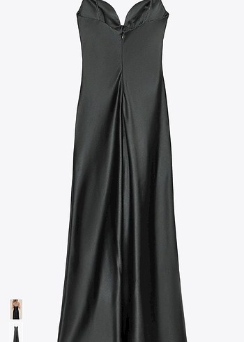 Siyah Uzun İpek Görünümlü V Yaka Elbise - Görsel 3