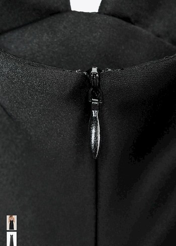 Siyah Uzun İpek Görünümlü V Yaka Elbise - Görsel 2