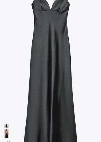 Siyah Uzun İpek Görünümlü V Yaka Elbise - Görsel 4