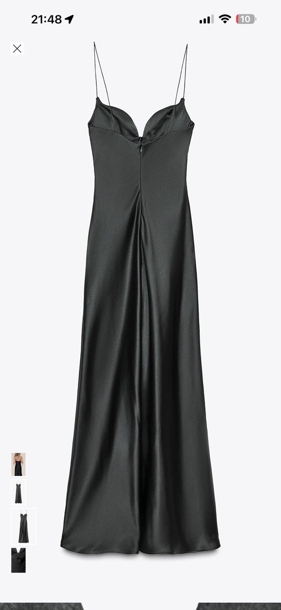 Siyah Uzun İpek Görünümlü V Yaka Elbise - Görsel 3