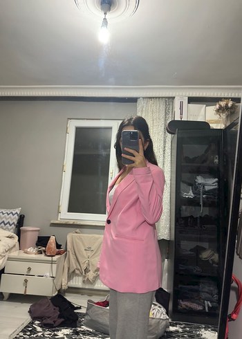 Pembe Midi Kadın Blazer Ceket - Görsel 4