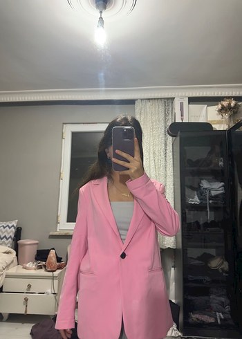 Pembe Midi Kadın Blazer Ceket - Görsel 5