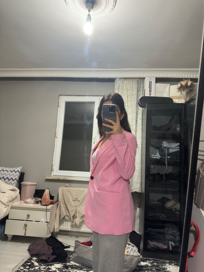 Pembe Midi Kadın Blazer Ceket - Görsel 4