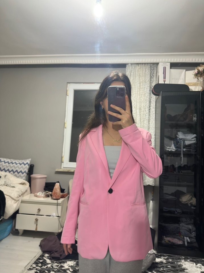 Pembe Midi Kadın Blazer Ceket - Görsel 2