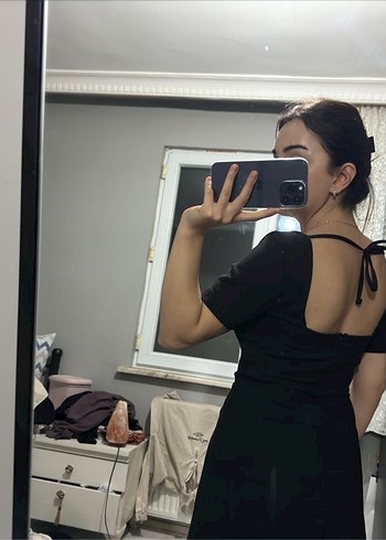 Siyah Midi Elbise - Görsel 5