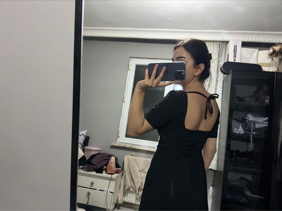 Siyah Midi Elbise - Görsel 5