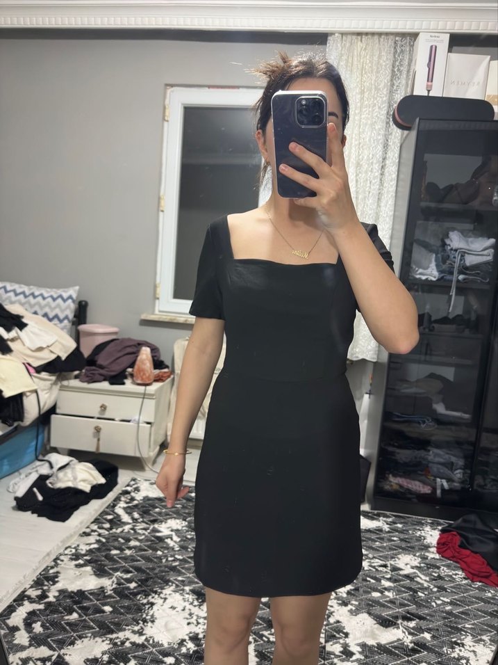 Siyah Midi Elbise - Görsel 4