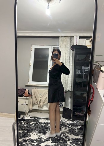 Siyah Uzun Kollu Midi Elbise - Görsel 2