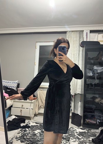 Siyah Uzun Kollu Midi Elbise - Görsel 3