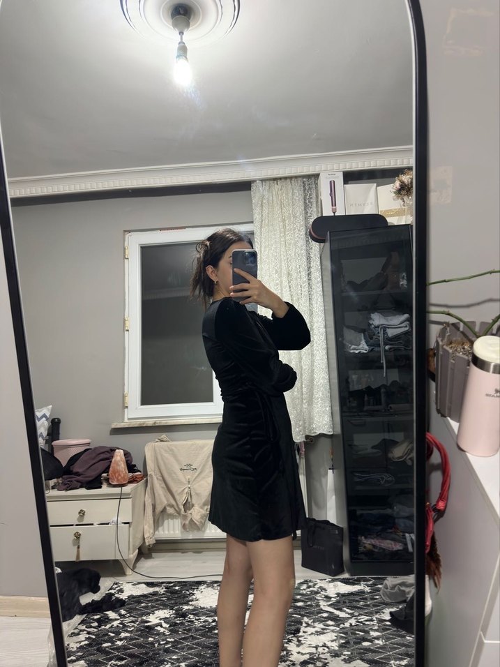 Siyah Uzun Kollu Midi Elbise - Görsel 4