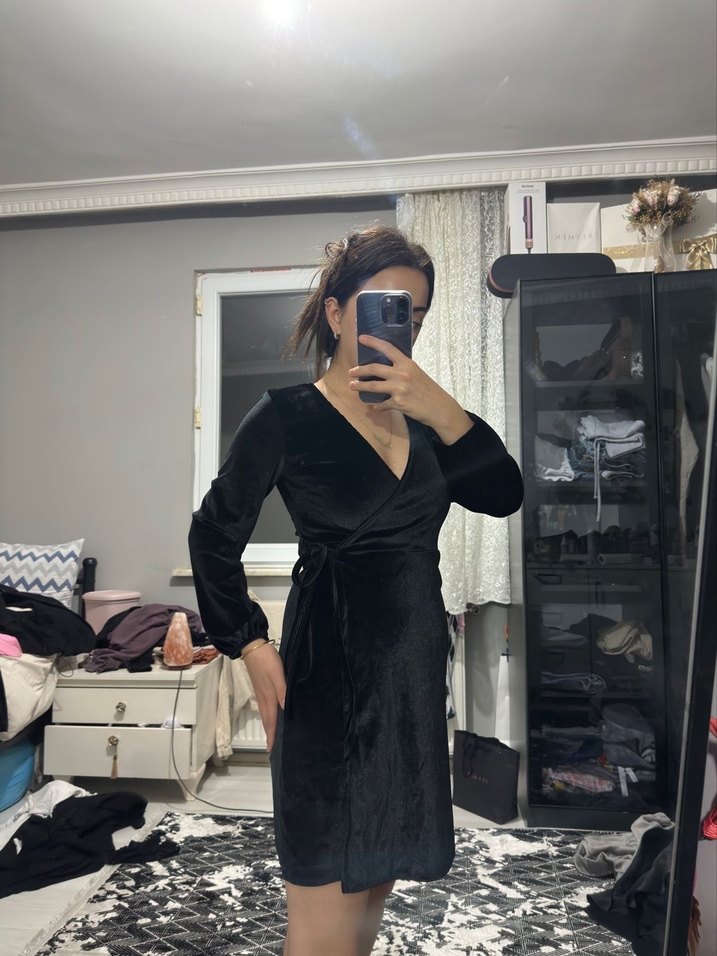 Siyah Uzun Kollu Midi Elbise - Görsel 5