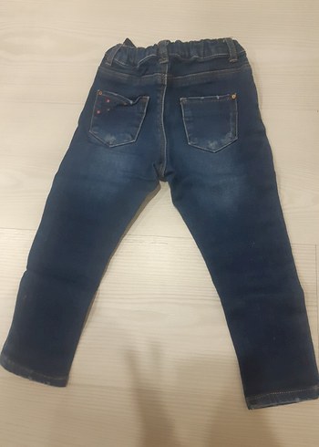 Zara Zara Kız Çocuk Nakışlı Koyu Mavi Denim Pantolon