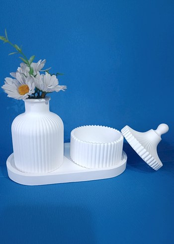 Beyaz Pastel #Şekerlik ve #Vazo Seti - Görsel 3