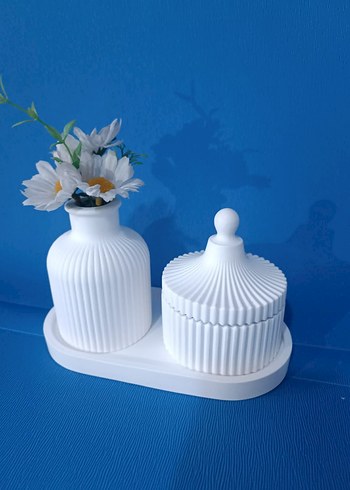 Beyaz Pastel #Şekerlik ve #Vazo Seti - Görsel 2