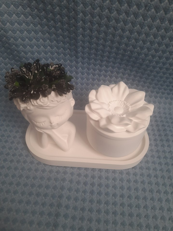 Beyaz Çiçekli ve Figürlü Dekoratif Kutu - Görsel 4