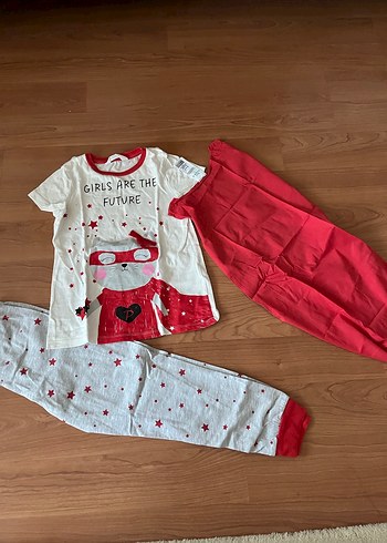 Kız Çocuk Kırmızı Baskılı Kısa Kollu Pijama Takımı