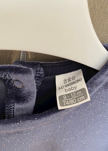 Parlak Mavi Kadife Uzun Kollu Kız Bebek Elbisesi - Görsel 2