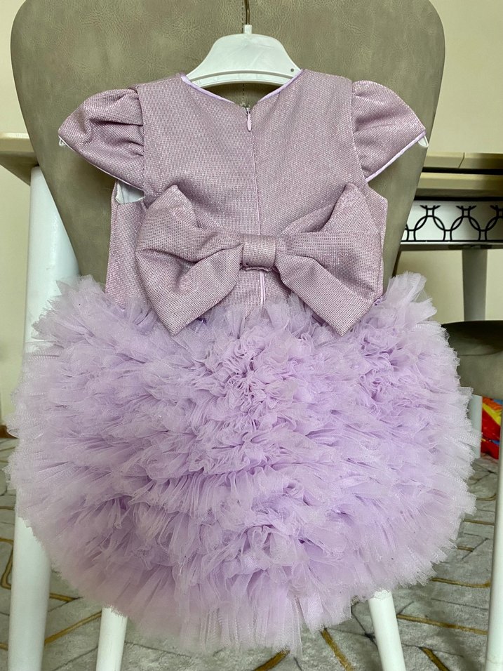 Lila Kız Çocuk Fırfırlı Elbise - Görsel 2