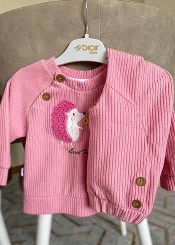 Kız Çocuk Pembe Kadife Takım - Görsel 2