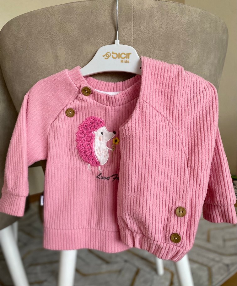 Kız Çocuk Pembe Kadife Takım - Görsel 2