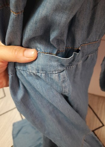 38 Beden mavi Renk Kadın Uzun Kot Elbise Düğmeli Gri Mavi
