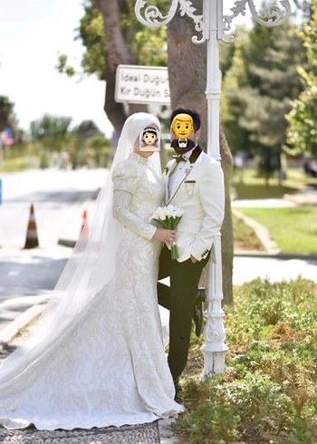 Uzun Kollu Beyaz A Kesim Gelinlik kiralık