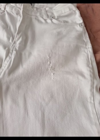 Beyaz Midi Boy Bol Kesim Denim Jean - Görsel 4