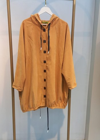 Kadın Gri Kapüşonlu Uzun Keten Ceket - Görsel 5