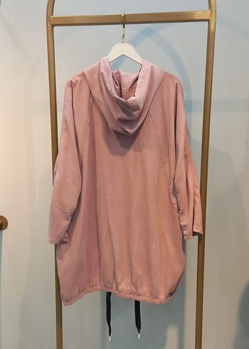 Kadın Gri Kapüşonlu Uzun Keten Ceket - Görsel 4