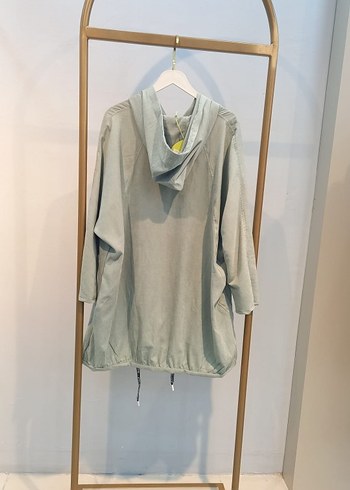 Kadın Gri Kapüşonlu Uzun Keten Ceket - Görsel 2