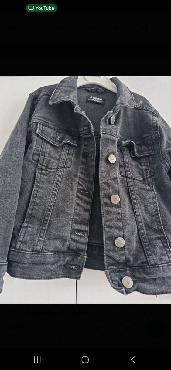 Gri Kız/Erkek Denim Ceket Düğmeli - Görsel 5