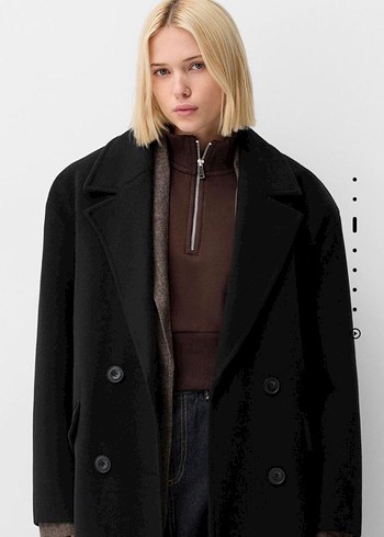 Siyah Oversize Kadın uzun Kaban - Görsel 3