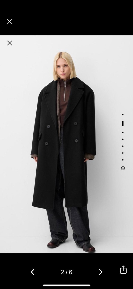 Siyah Oversize Kadın uzun Kaban - Görsel 2