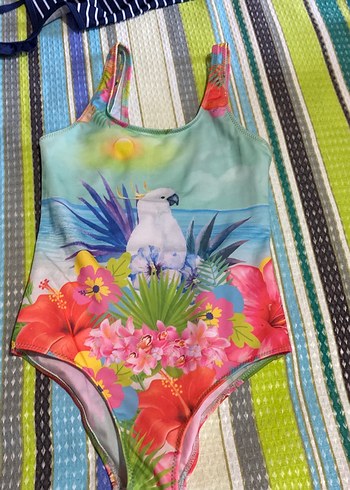 Çiçek Desenli Renkli Kız Mayo - Görsel 2