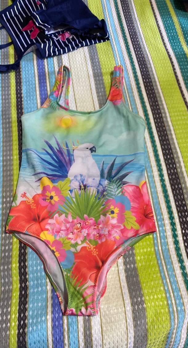 Çiçek Desenli Renkli Kız Mayo - Görsel 2