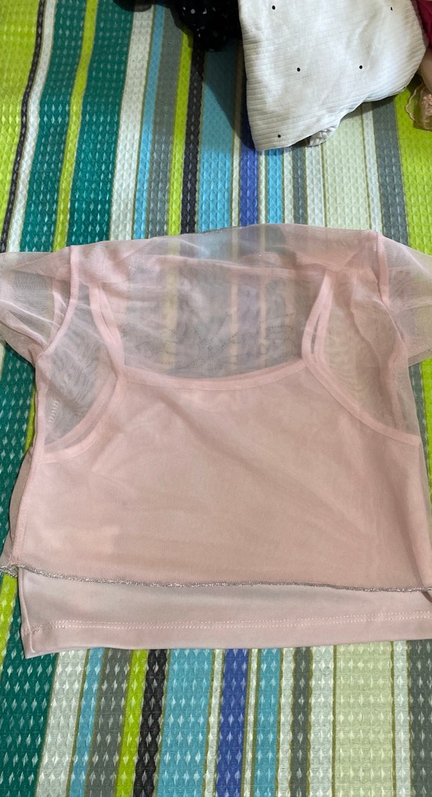 Kız Çocuk Pembe Dantel Detaylı Tül Bluz - Görsel 2