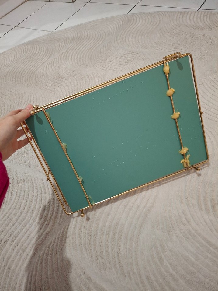 Parlak Altın Renkli Dekoratif Ayna Tepsi - Görsel 5