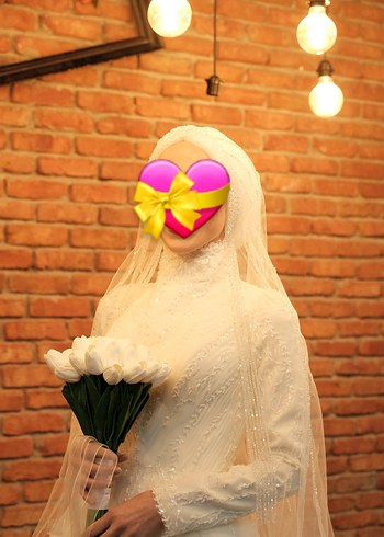 Uzun Kollu Yüksek Yakalı Beyaz  A kesim Gelinlik - Görsel 3