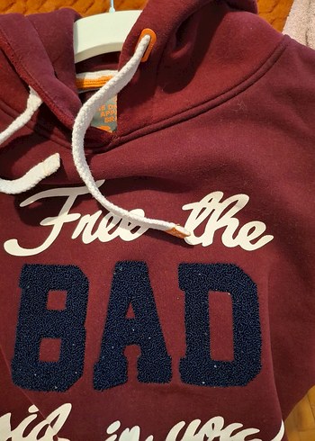 Bordo Kapüşonlu Kadın Sweatshirt - Görsel 3