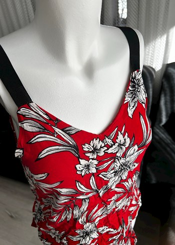 Kırmızı Çiçek Desenli askılı - Görsel 2