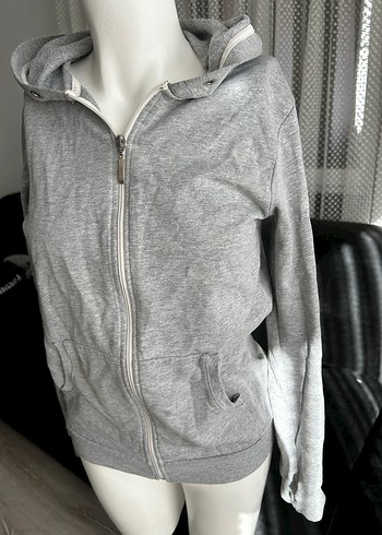 m Beden Gri Fermuarlı Kadın Sweatshirt