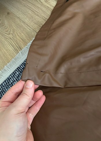 38 Beden Düğmeli Uzun Kahverengi Deri Kadın Ceket