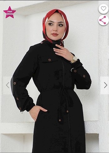 Armine Uzun Siyah Kadın Kemerli Kaban