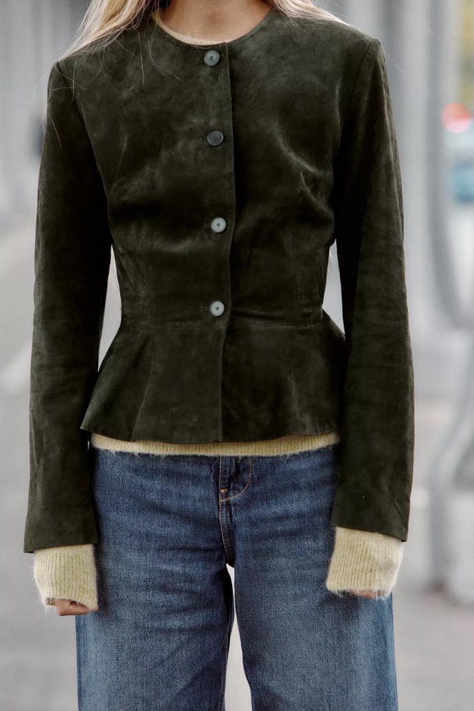 ZARA %100 DERİ EVA ETEK CEKET - Görsel 4