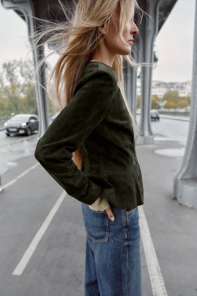 ZARA %100 DERİ EVA ETEK CEKET - Görsel 3